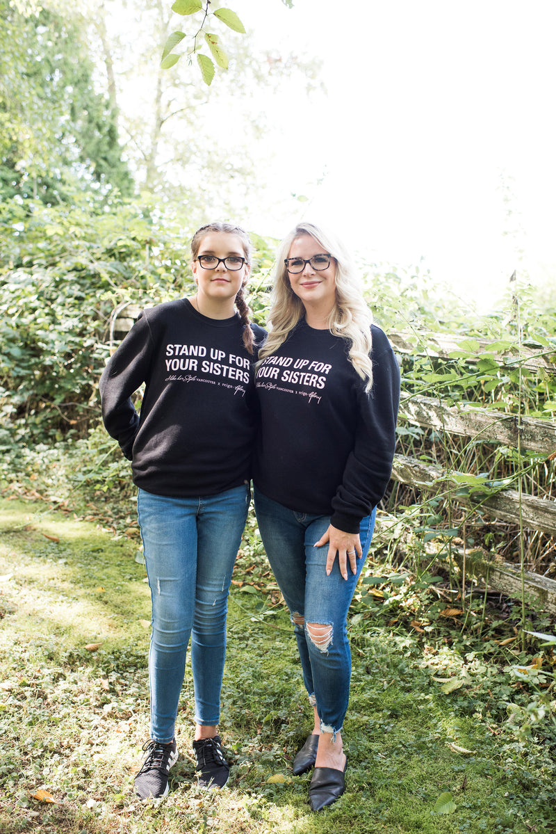 STAND UP FOR YOUR SISTERS Crewneck Sweater (Black w/ Light Blush)