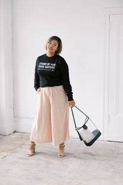 STAND UP FOR YOUR SISTERS Crewneck Sweater (Black w/ Light Blush)